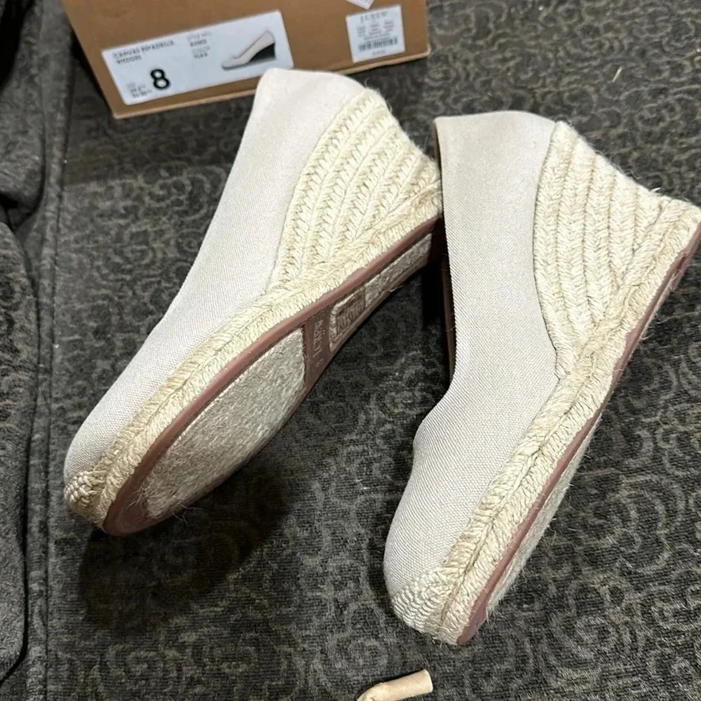 J. Crew Women’s Canvas Espadrille Wedges, Color Flax (Beige), Sz 8New With Box